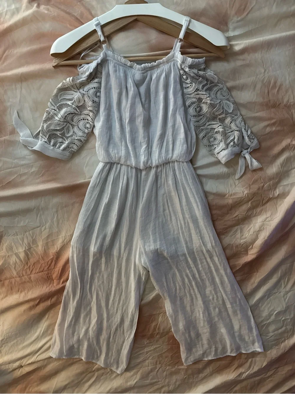 by & by girl | Big Girl White Lace Wide Leg Dressy Pants Jumpsuit | Size 10/12Y